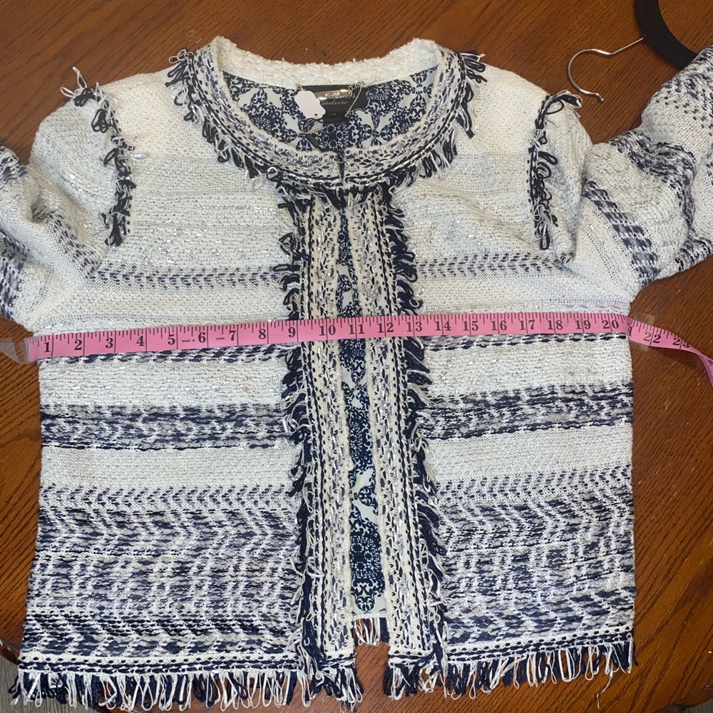 Women's White and Blue Tweed Jacket - Picture 6 of 15